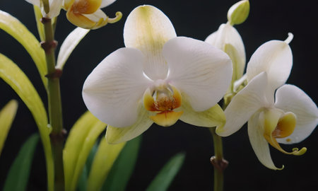 White orchids on a dark background. Close-up.の写真素材