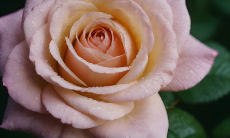 Close up of a pink and white rose with water droplets.の写真素材