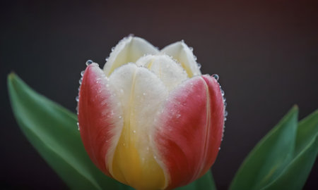 Tulip flower with water droplets on the petals.の写真素材