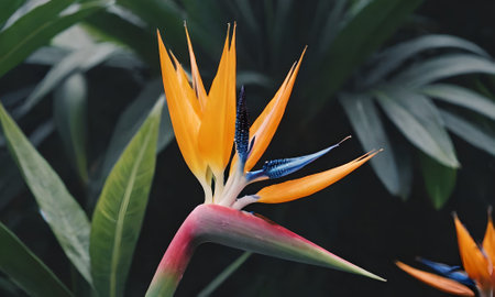 Bird of paradise flower, Strelitzia reginae.の写真素材