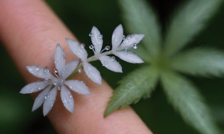Flower with water drops on the petals and leavesの写真素材