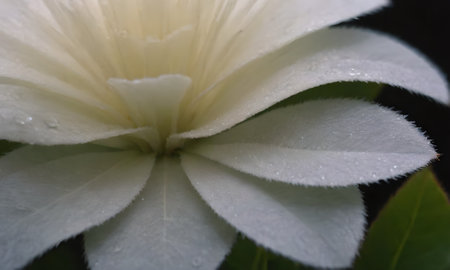 White flower with dew drops on the petals, close upの写真素材