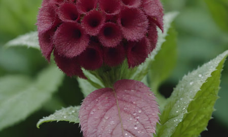 Red flower in the garden with raindrops on the petals.の写真素材