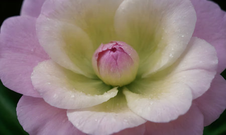 Close-up of a pink and white camellia flower.の写真素材