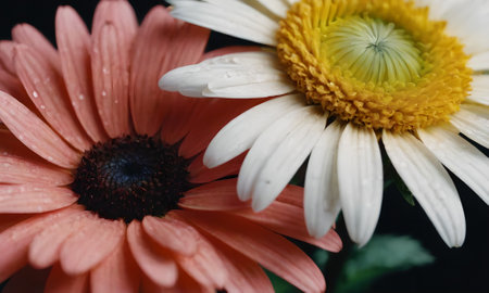 Daisy and gerbera flowers with water drops on the petalsの写真素材