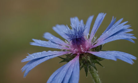 Blue cornflower, Centaurea cyanus, close upの写真素材