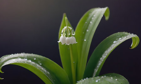 Lily of the valley flower in raindrops, close-upの写真素材