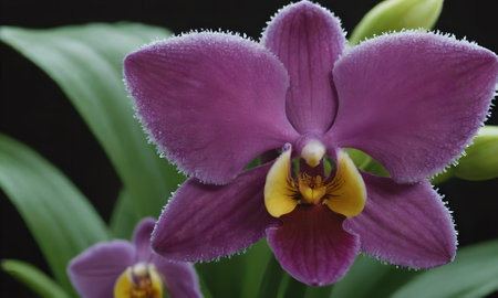 Purple orchid on a black background. Close-up.の写真素材