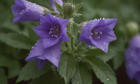 Bellflower (Campanula grandiflora) with water dropsの写真素材