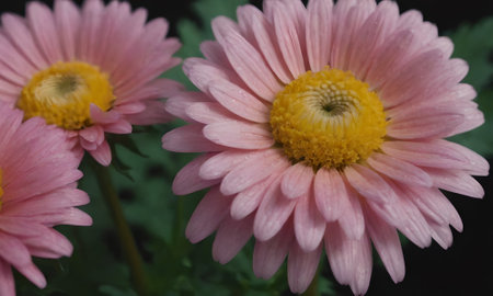 Pink chrysanthemum flowers on a dark background close upの写真素材