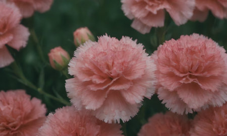 Beautiful pink carnation flowers in the garden. Selective focus.の写真素材