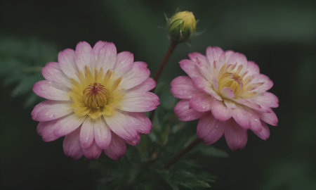 Beautiful pink and white dahlia flowers in the garden.の写真素材