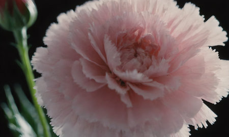 Close up of pink carnation flower on black background, stock photoの写真素材
