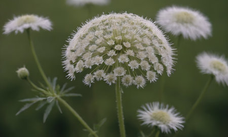 Close up of a dandelion flower in the meadow.の写真素材