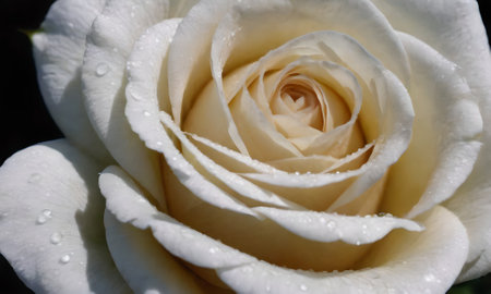 White rose with water droplets on petals, close-upの写真素材
