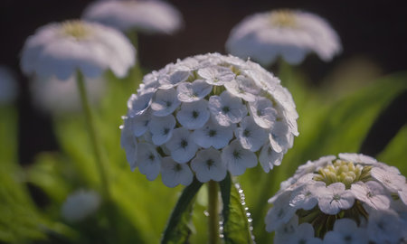 Hydrangea macrophylla, close up of white flowers.の写真素材
