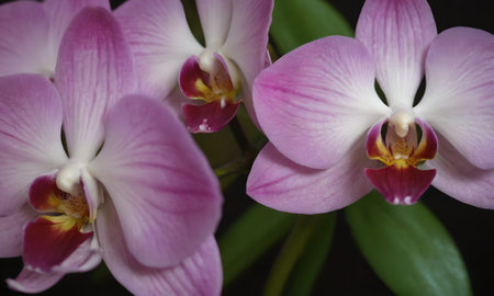 Beautiful pink orchids on a dark background close-upの写真素材