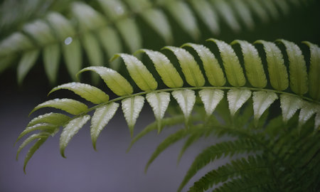 Fern leaves with water droplets on the leaves, nature backgroundの写真素材