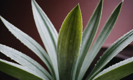Close up of a green plant with water droplets on the leavesの写真素材