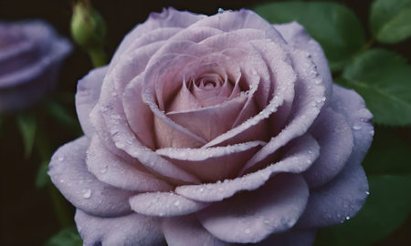 Beautiful purple rose with water drops on petals, close upの写真素材