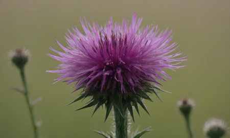 Close up of a thistle flower on a meadow in springの写真素材