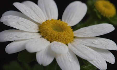 Beautiful white daisy flower with water drops on petals.の写真素材
