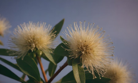 Flowers of the Australian native cotton tree (Eucalyptus)の写真素材