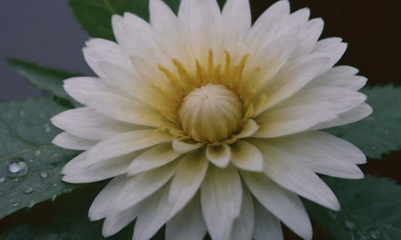 White chrysanthemum with drops of water on petalsの写真素材