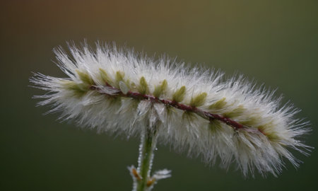 Close up of grass flower with blurred green background, shallow depth of field.の写真素材