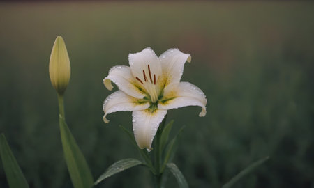 Beautiful lily flower in the garden. Nature background. Soft focus.の写真素材
