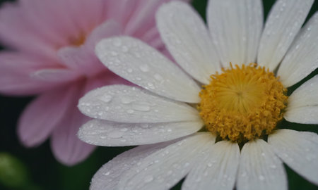 Beautiful daisy flower with water drops on petals close upの写真素材