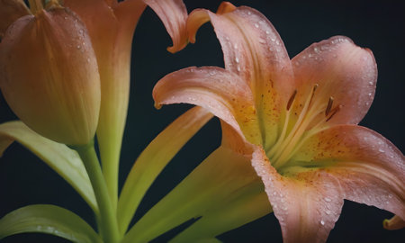 beautiful lily on a black background close-up macro photographyの写真素材