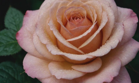 Beautiful pink rose with dew drops on petals close upの写真素材