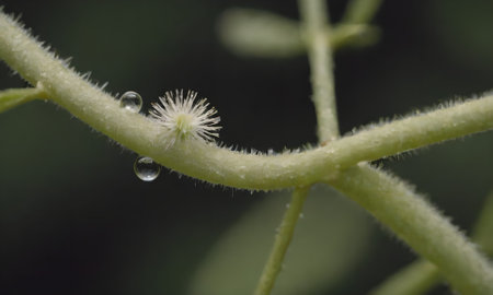 Water droplets on the leaves of a zucchini plant.
