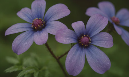 purple flowers in the garden, macro photo with selective focus and shallow depth of fieldの写真素材