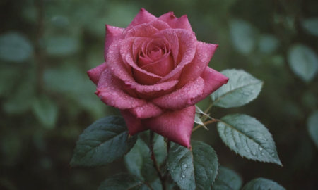 Beautiful pink rose with drops of dew on the petalsの写真素材