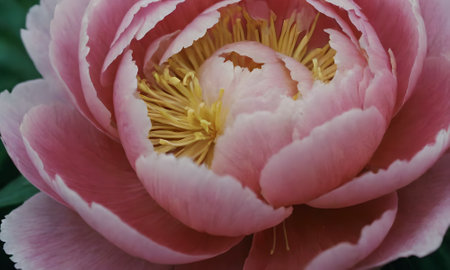 Pink peony flower close up. Shallow depth of field.の写真素材
