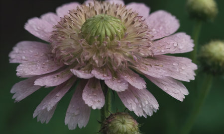 Close up of a pink flower with water droplets on the petalsの写真素材