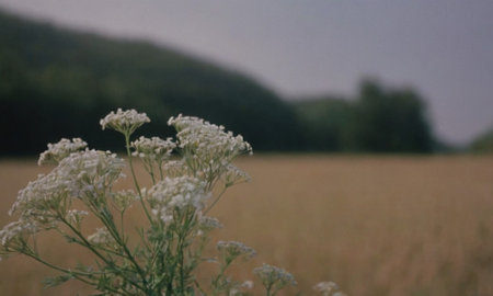 Achillea millefolium plant growing in a fieldの写真素材
