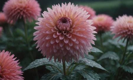 Beautiful pink dahlia flower in the garden in the summerの写真素材