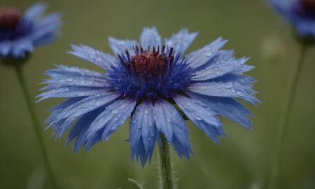 Blue cornflower, Centaurea cyanus, close upの写真素材