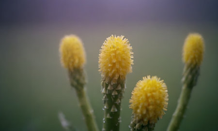 close up of yellow cactus in the garden with shallow depth of fieldの写真素材