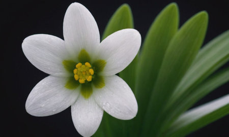 Beautiful white spring flower on a black background. Close-up.の写真素材