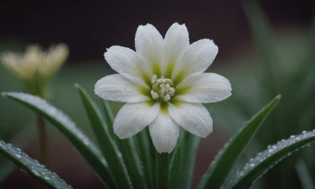 Close up of white flower with water droplets on the petalsの写真素材
