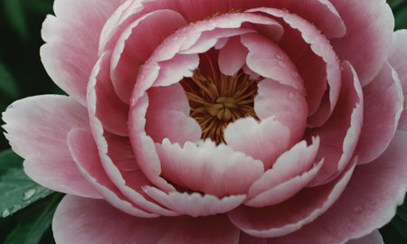 pink peony with water drops on petals close-upの写真素材