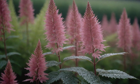 Close-up of pink flowers in the garden, soft focus.の写真素材