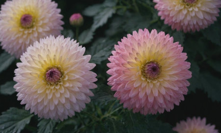 Colorful dahlia flowers in the garden. Selective focus.の写真素材