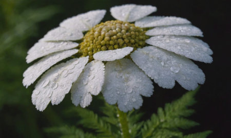 White daisy with water droplets on the petals on a dark backgroundの写真素材