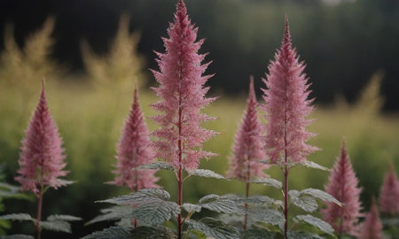 Pink amaranth blooming in the garden on a summer eveningの写真素材