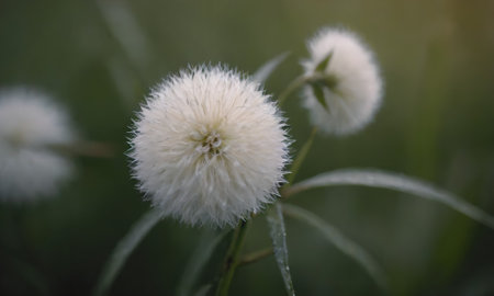 Fluffy white flowers in the garden. Selective focus and shallow depth of field.の写真素材